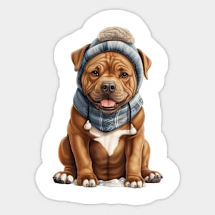 Winter Staffordshire Dog Sticker